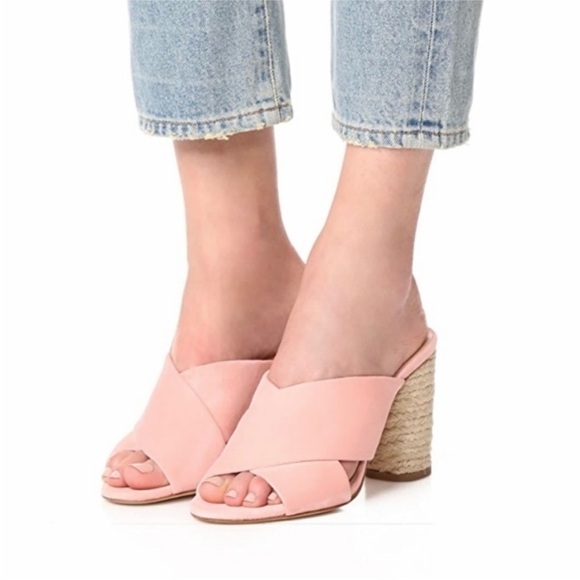 Club Monaco suede pink with braided jute heels NEW - Picture 1 of 4